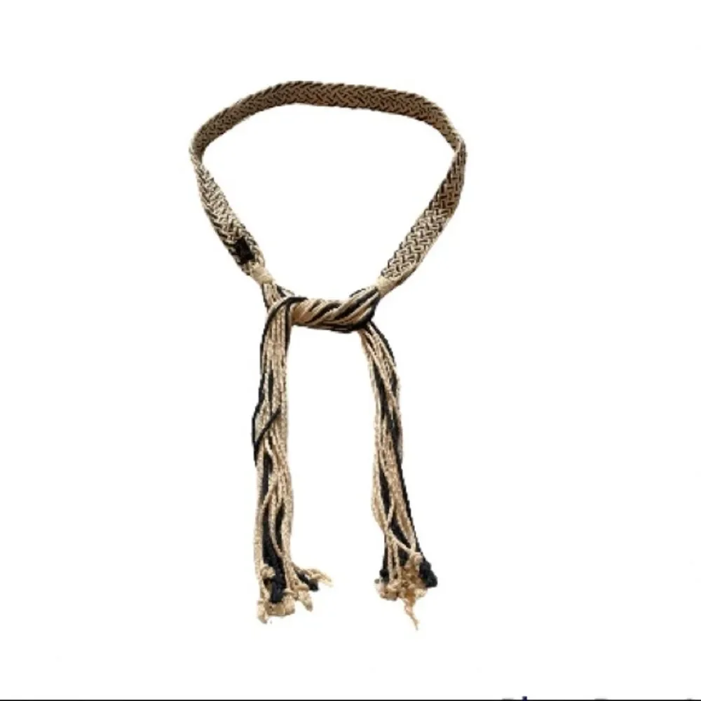 MACRAME Boho Gypsy Hippie Belt with Cords Waist Navy Blue Beige 36 inches